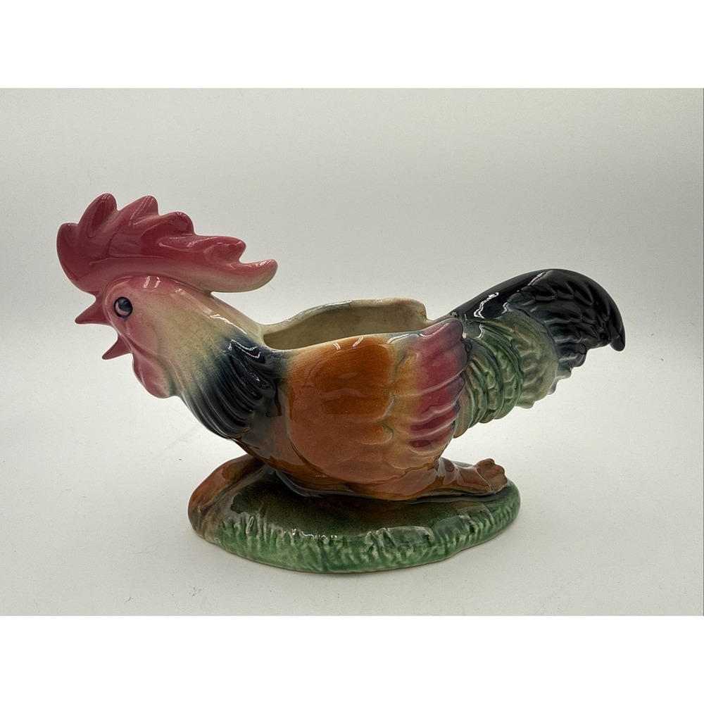 Vintage Rooster Chicken Planter Vase Ceramic Farmhouse Country Cottage Decor